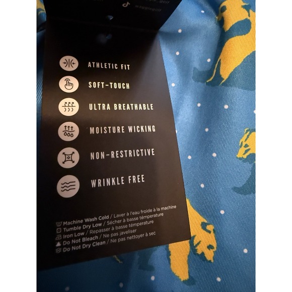 Waggle Blue Golden Bear Print‎ Short Sleeve Golf Polo Tour Soft Touch New Sz XL - Picture 5 of 8